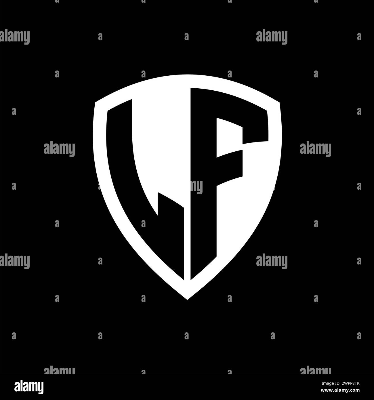 LF monogram logo with bold letters shield shape with black and white ...