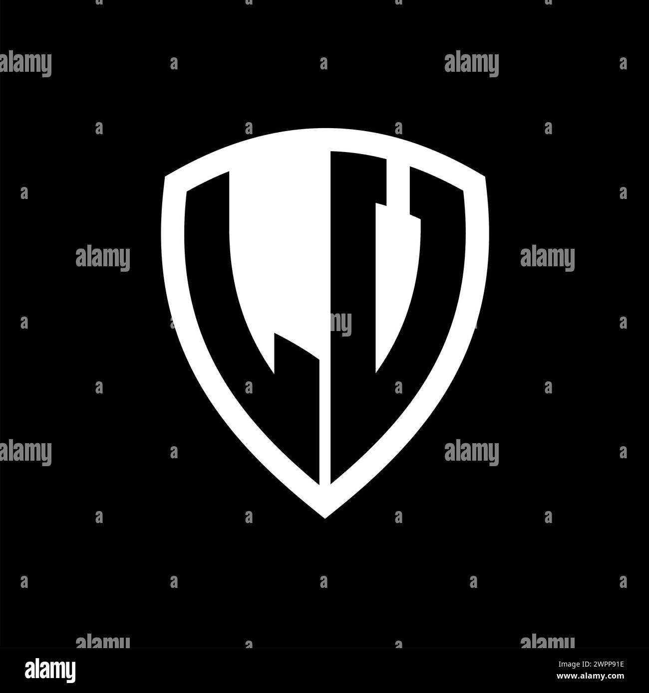 LV monogram logo with bold letters shield shape with black and white ...