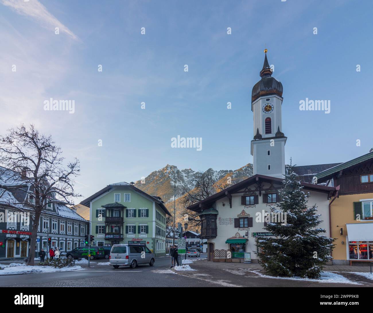 Garmisch-Partenkirchen, church St. Martin, Upper Bavaria, Zugspitz-Region, Bavaria, Germany Stock Photo