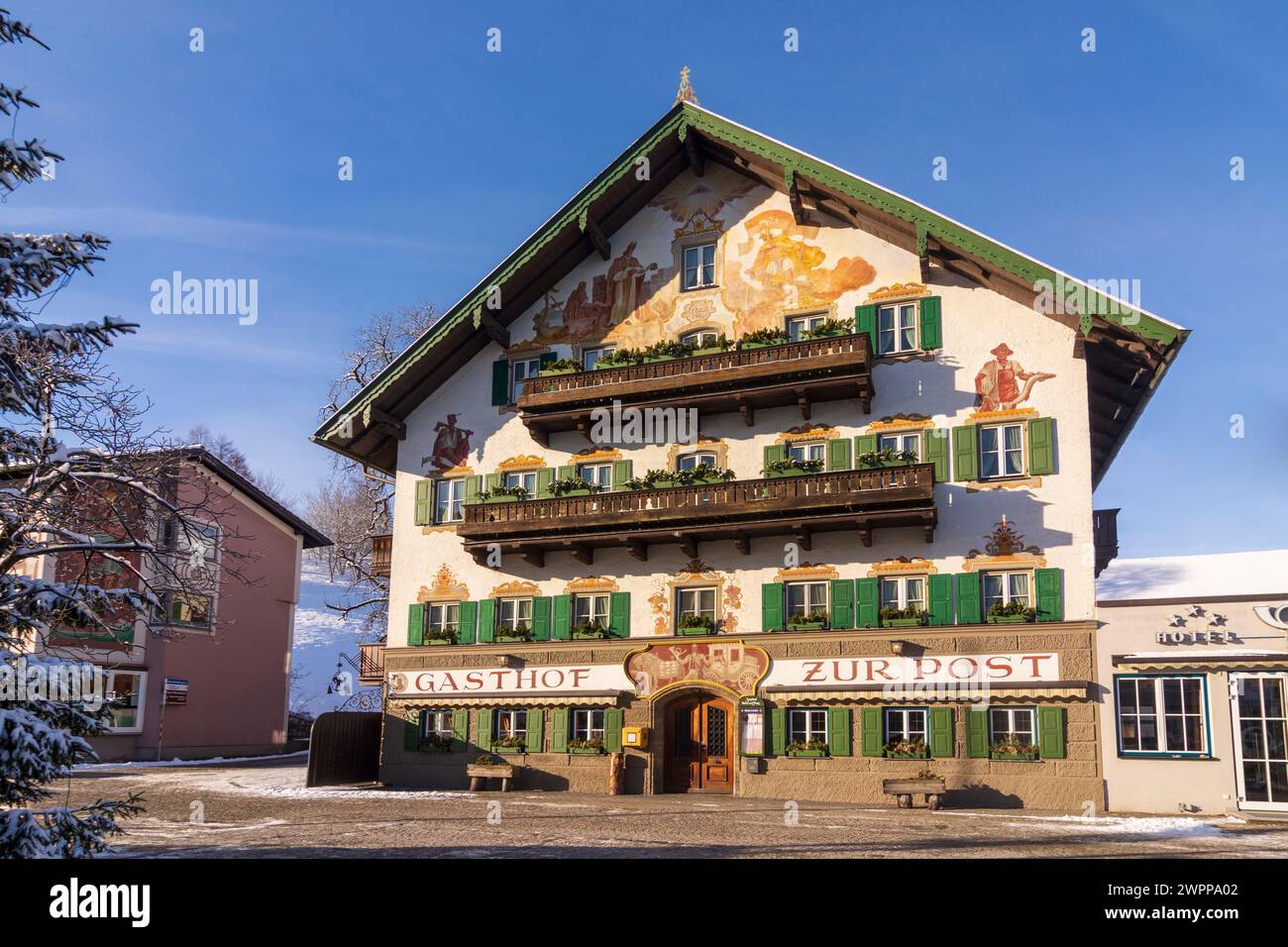 Kochel am See, inn Zur Post, Tölzer Land, Upper Bavaria, Bavaria, Germany Stock Photo