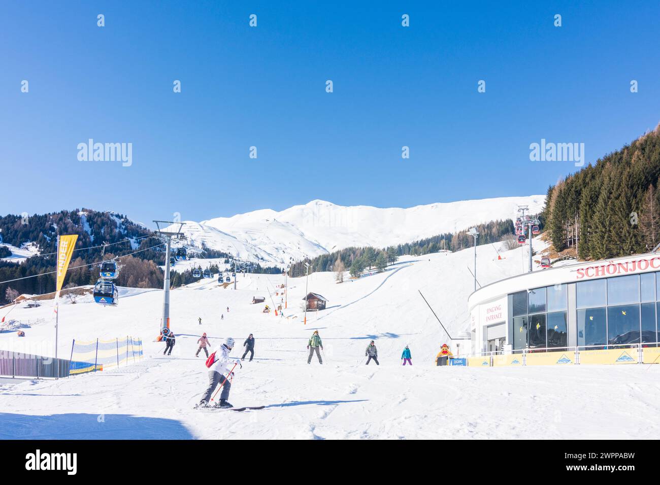 Fiss, ski lifts, ski slope, downhill skiing, Samnaun Alps in Serfaus-Fiss-Ladis, Tirol, Tyrol, Austria Stock Photo