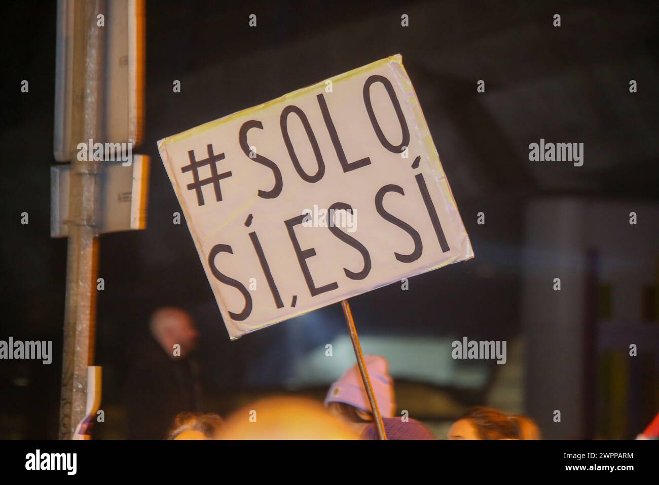 Sama, Spain, 08th March, 2024: A sign with 'Only Yes, It's Yes' during the 8M Commission Demonstration in Langreo for International Women's Day 2024, on March 08, 2024, in Sama, Spain. Credit: Alberto Brevers / Alamy Live News. Stock Photo