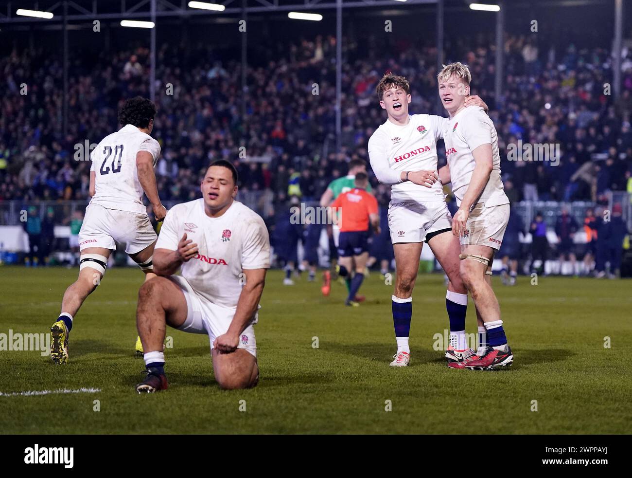 England players celebrate during the 2024 U20 Six Nations Championship