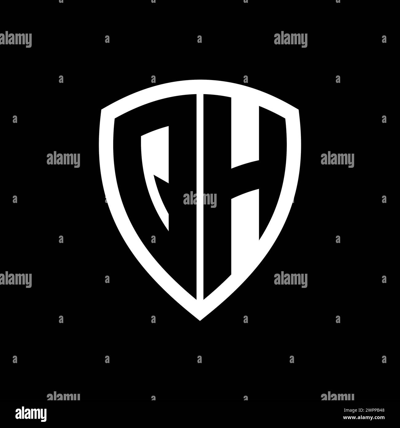 QH monogram logo with bold letters shield shape with black and white ...