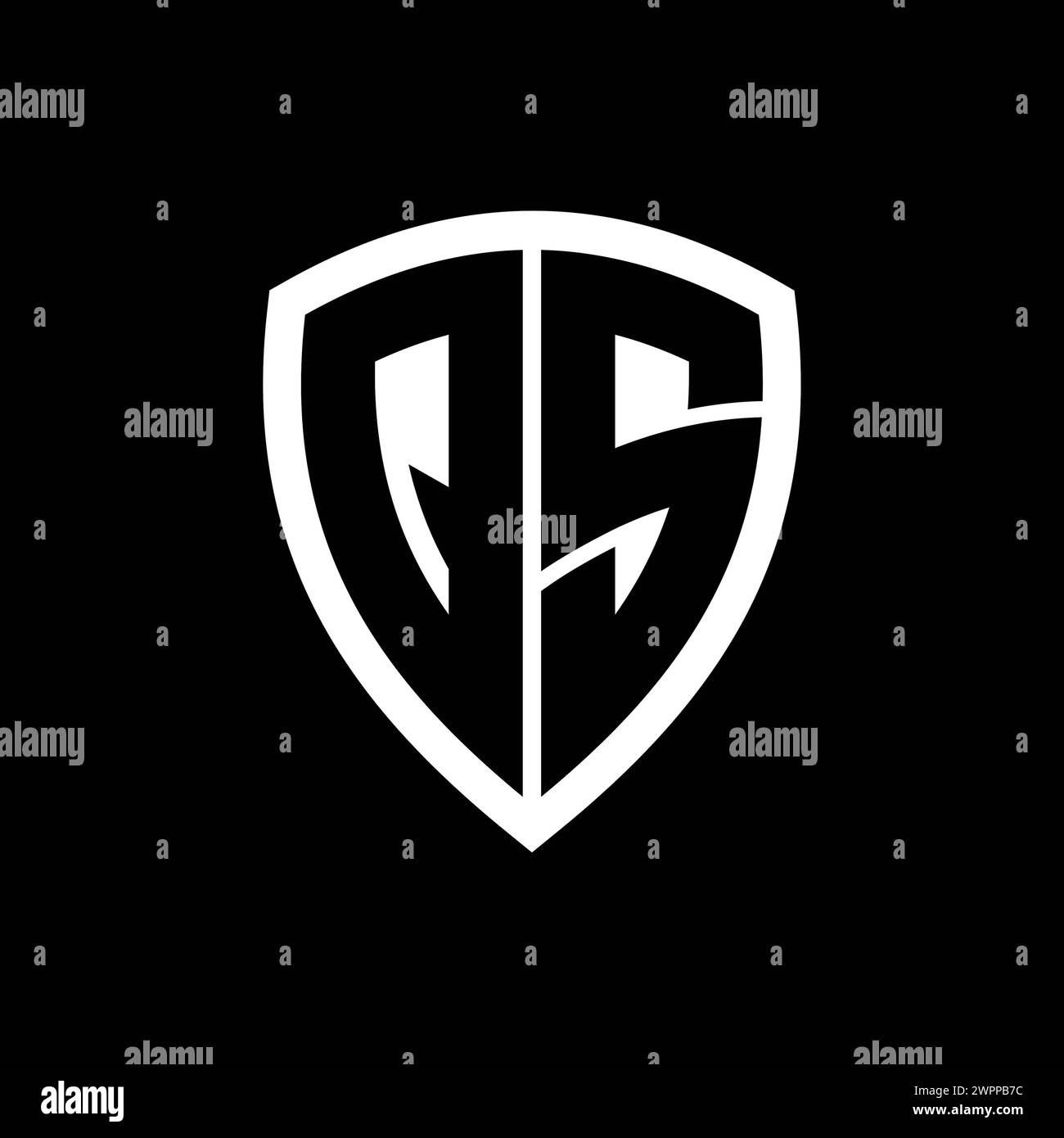 QS monogram logo with bold letters shield shape with black and white ...