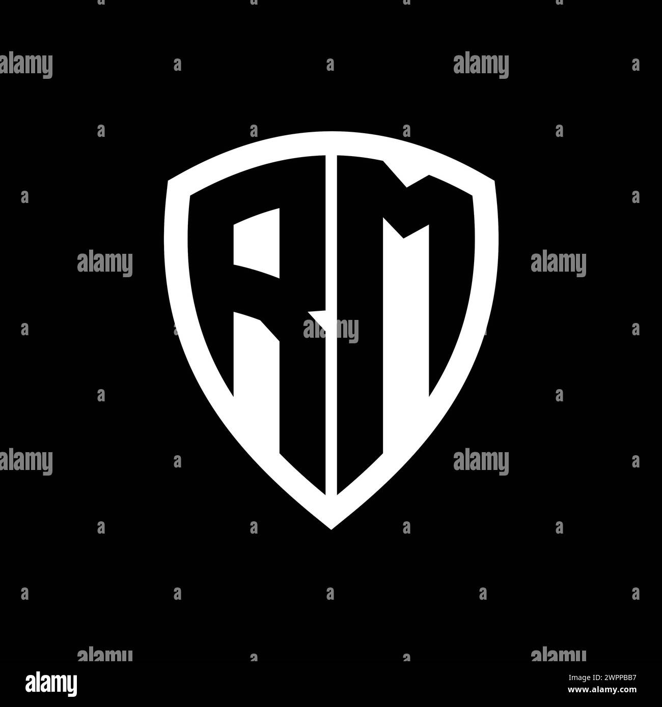 RM monogram logo with bold letters shield shape with black and white color design template Stock Photo