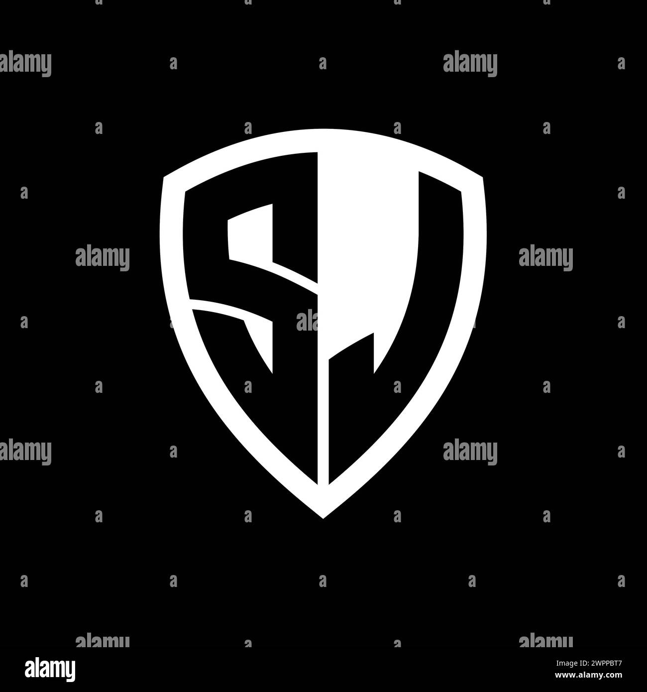 SJ monogram logo with bold letters shield shape with black and white color design template Stock Photo