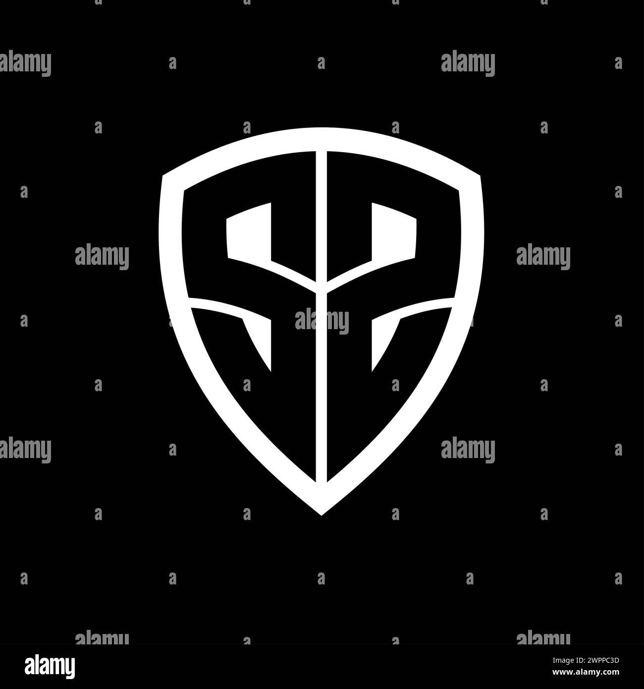 SZ monogram logo with bold letters shield shape with black and white ...
