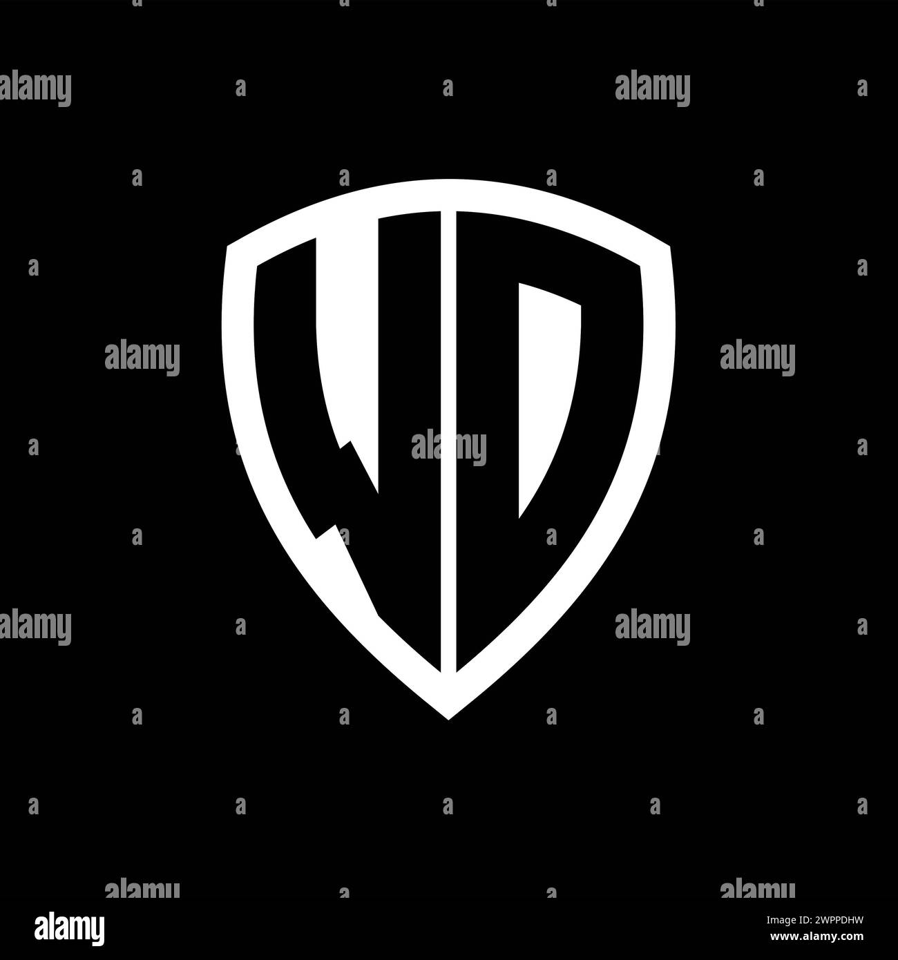 WD monogram logo with bold letters shield shape with black and white ...