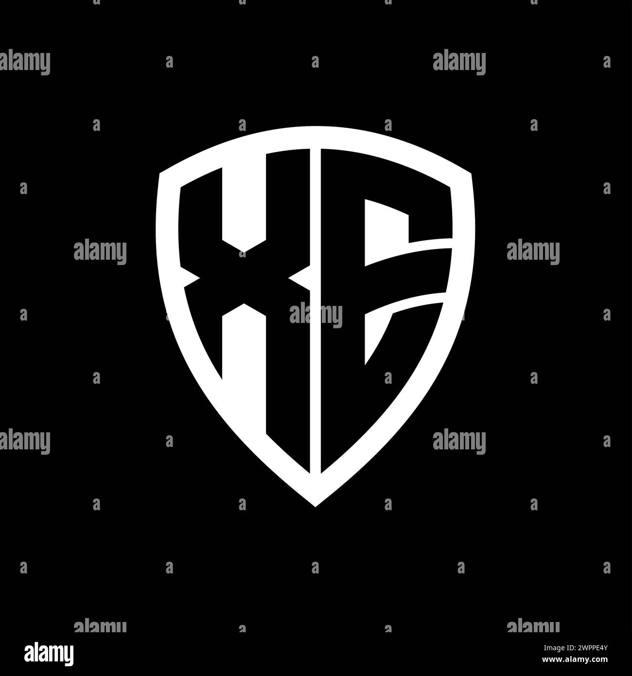 XE monogram logo with bold letters shield shape with black and white ...