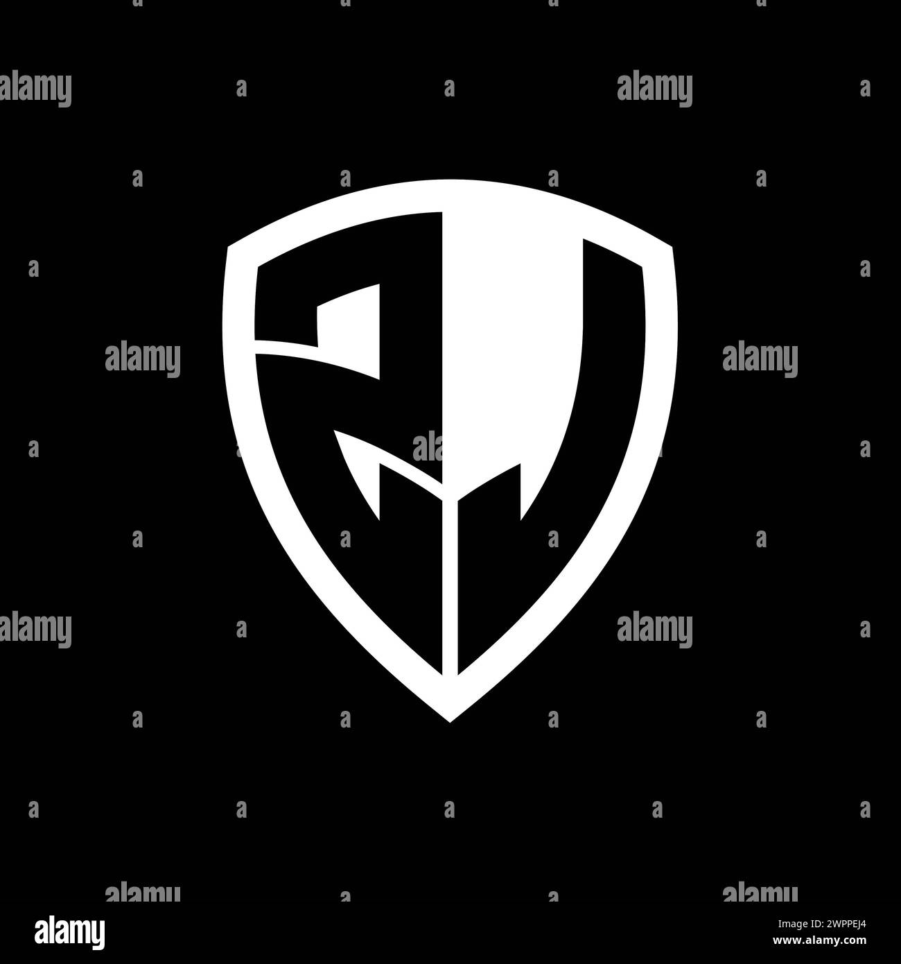 ZJ monogram logo with bold letters shield shape with black and white ...