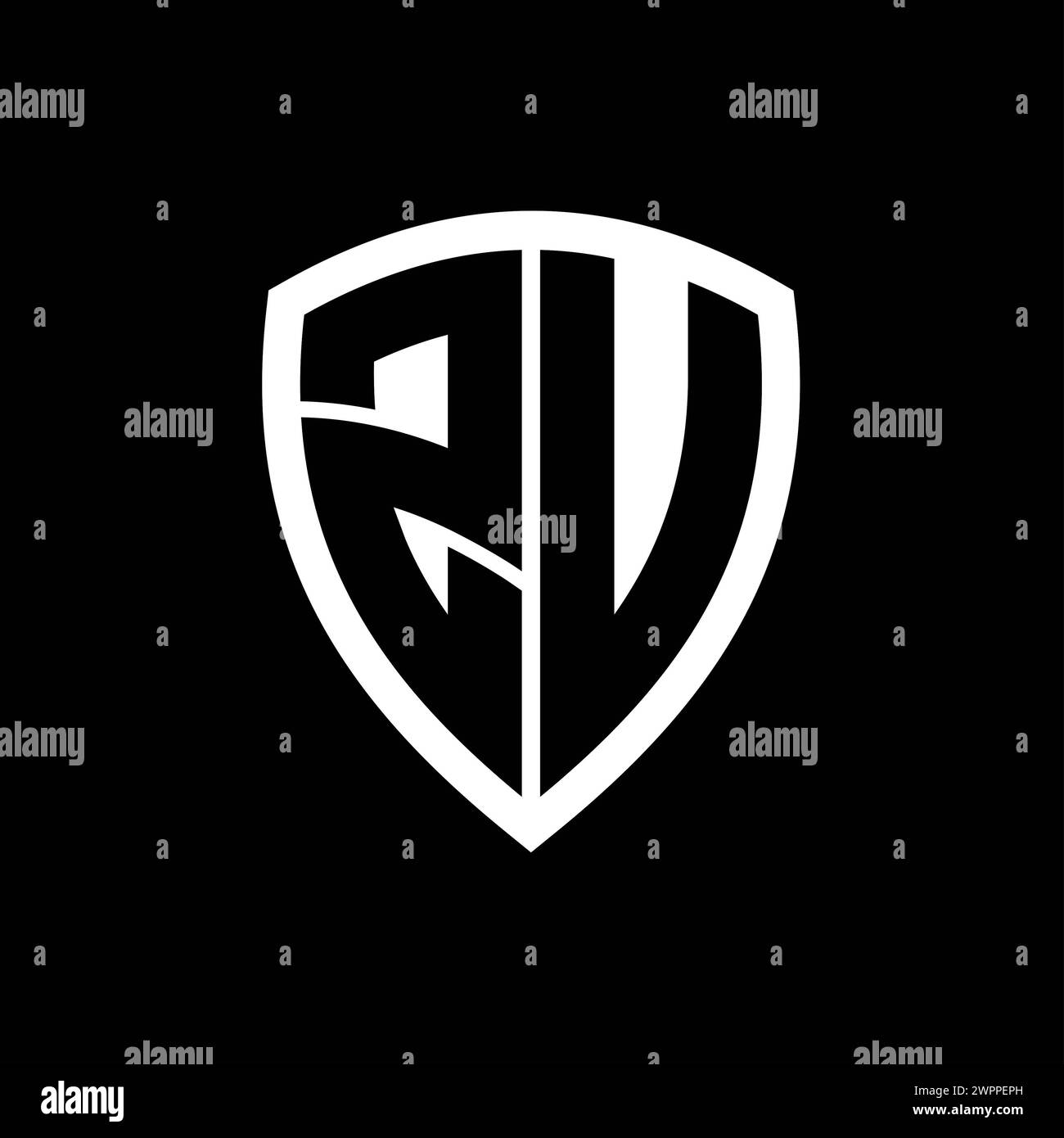 ZU monogram logo with bold letters shield shape with black and white ...