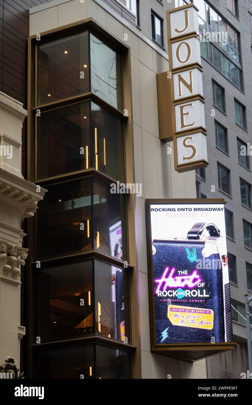 The James Earl Jones Theater features 'The Heart of Rock and Roll' Broadway musical, New York City, USA  2024 Stock Photo