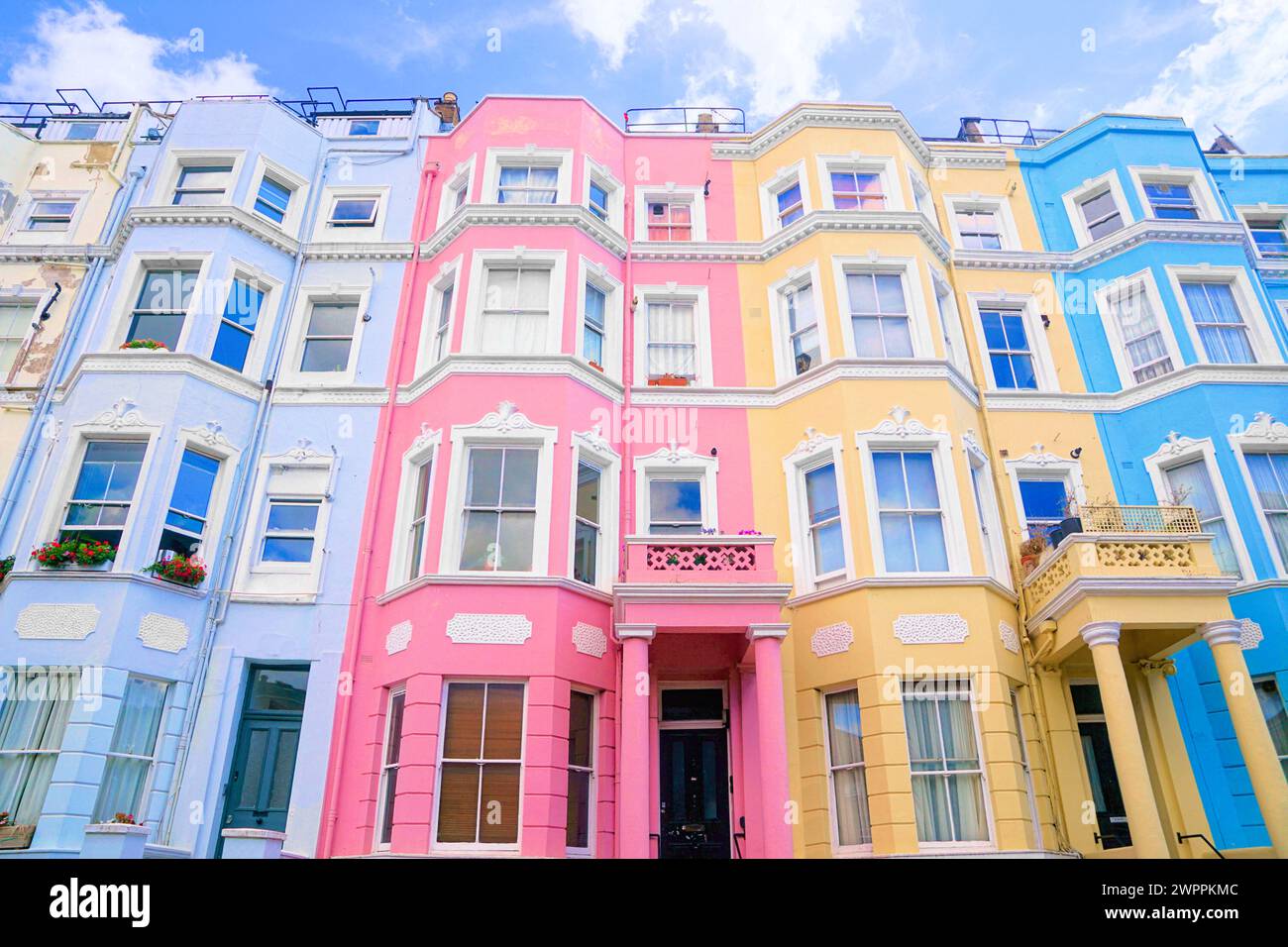 Colorful pastel houses of Notting Hill, London, England. Upward street view Stock Photo Alamy