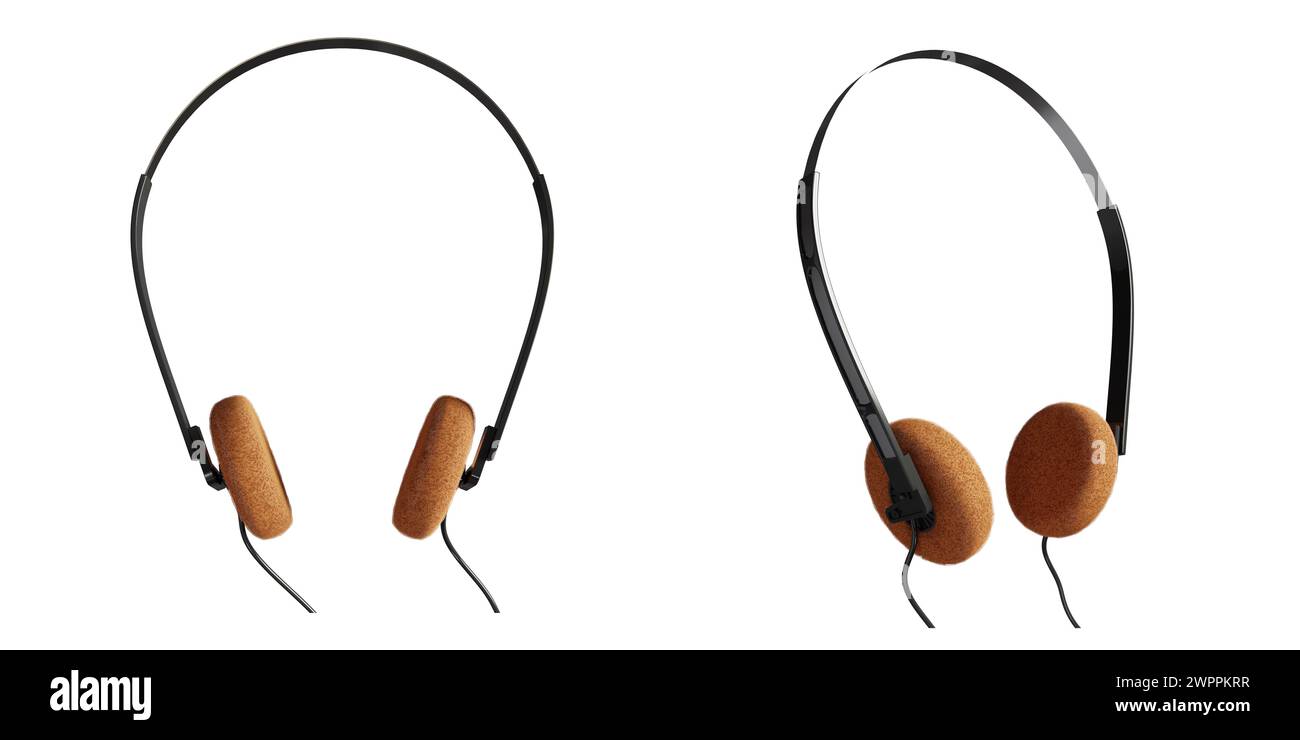 3D object rendering of Retro oldfashioned headphones.3d rendering Stock Photo