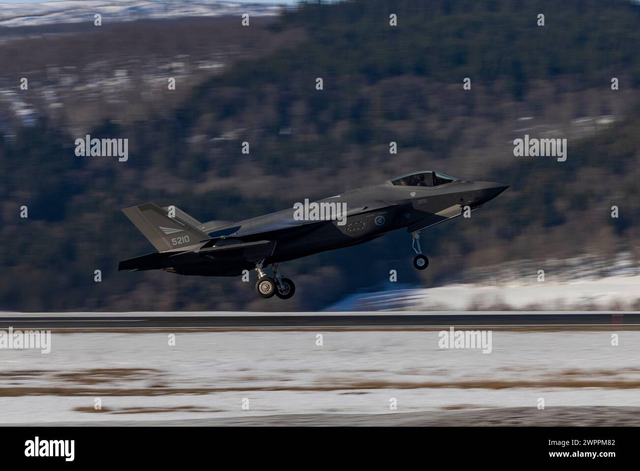 Evenes, Norway. 07 March, 2024. A Royal Norwegian Air Force F-35A Lightning II stealth fighter aircraft, with 332 Squadron, 132 Air Wing, takes off during Exercise Nordic Response 24, March 7, 2024 in Evenes, Norway. Credit: LCpl. Orlanys Diaz Figueroa/U.S. Marines/Alamy Live News Stock Photo