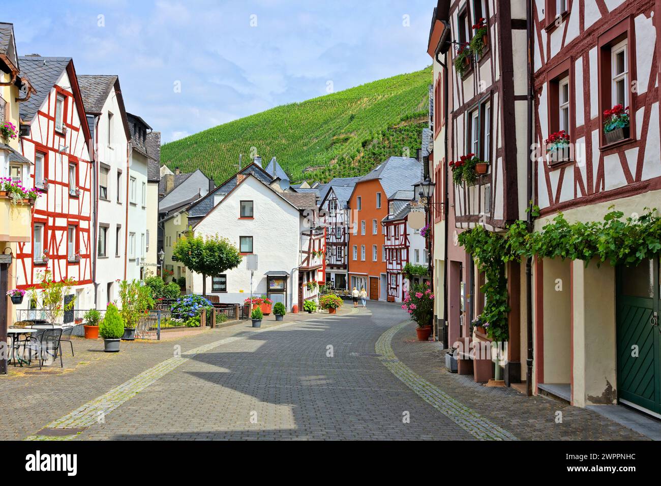 Beautiful street of traditional half timbered buildings in the town of Bernkastel Kues, Germany Stock Photo