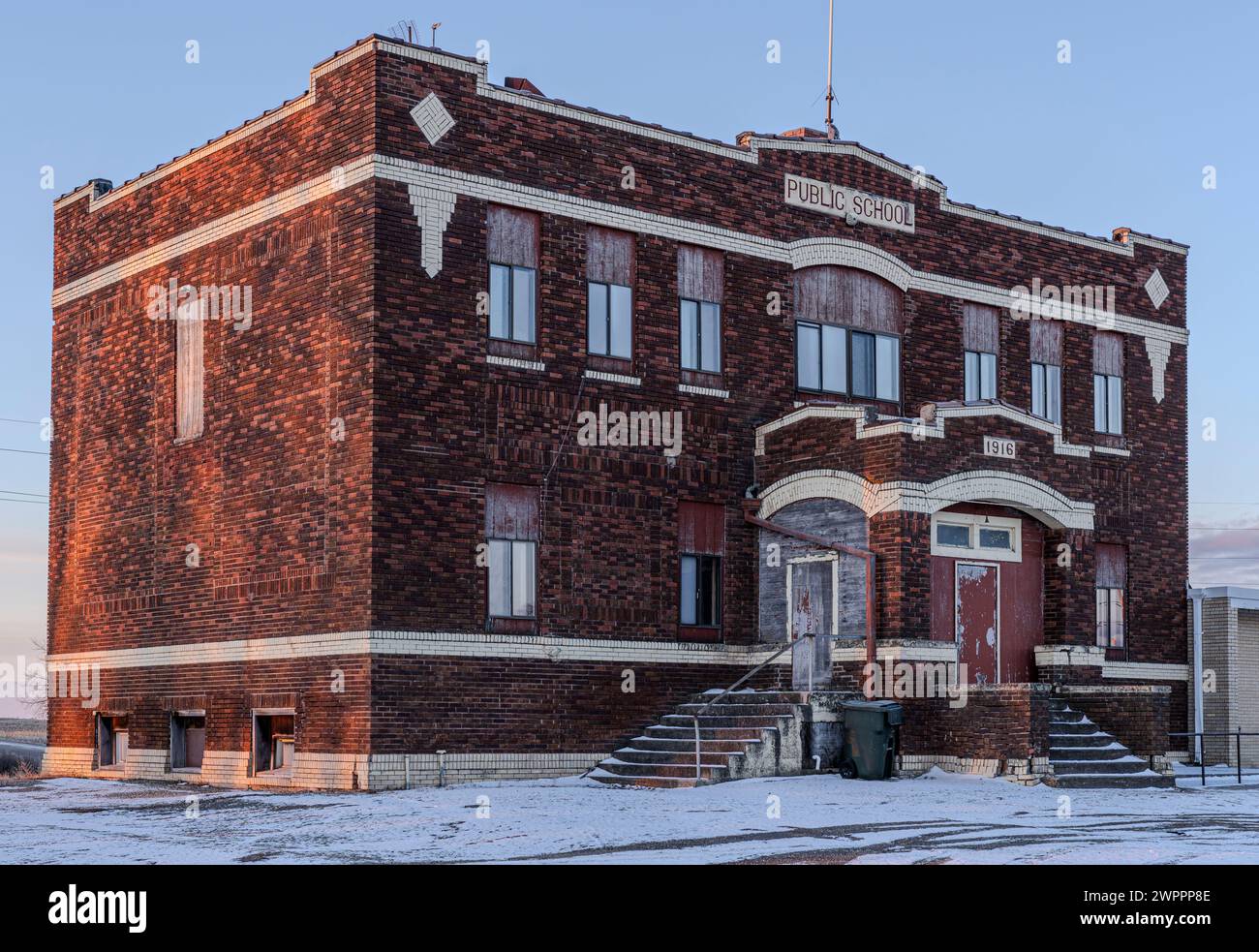 Public school building from 1916 in Robinson North Dakota. Stock Photo