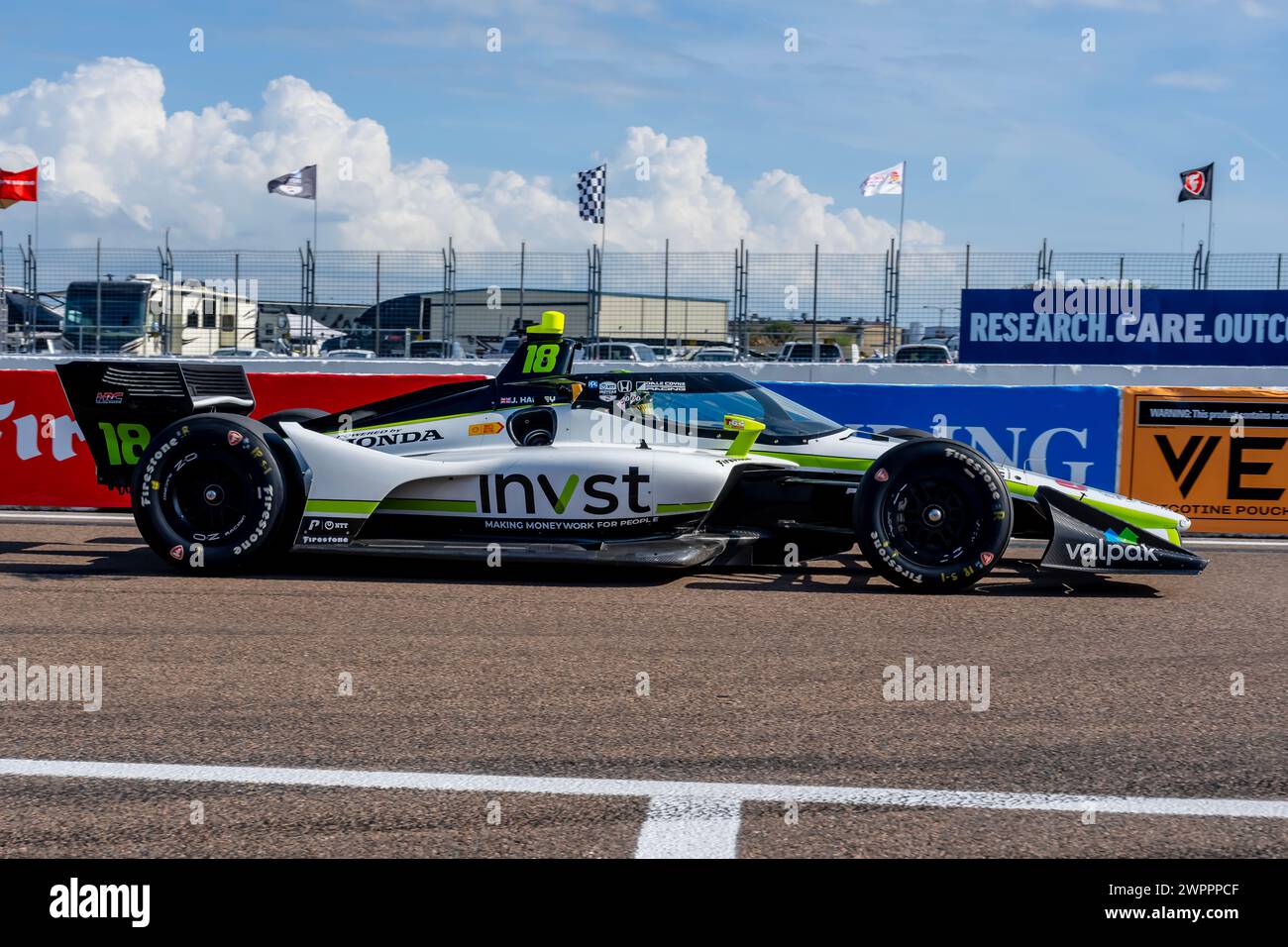 St. Petersburg, Fl, USA. 8th Mar, 2024. INDYCAR Series driver, JACK HARVEY (18) of Bassingham, England, comes down pit road during a practice for the Firestone Grand Prix of St. Petersburg at St. Petersburg Temporary Course in St. Petersburg FL. (Credit Image: © Walter G Arce Sr Grindstone Medi/ASP) EDITORIAL USAGE ONLY! Not for Commercial USAGE! Credit: ZUMA Press, Inc./Alamy Live News Stock Photo