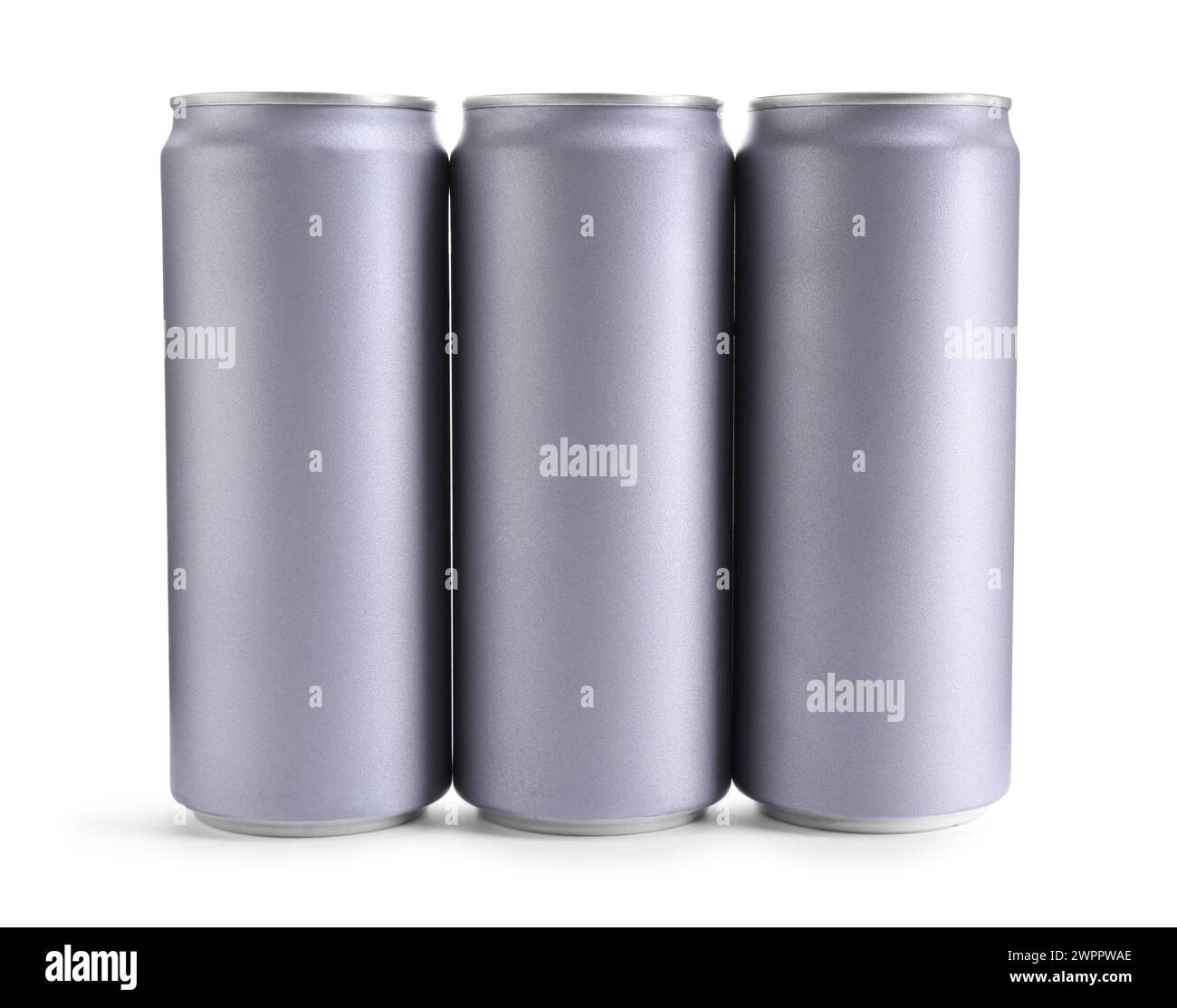 Energy drinks in aluminum cans on white background Stock Photo