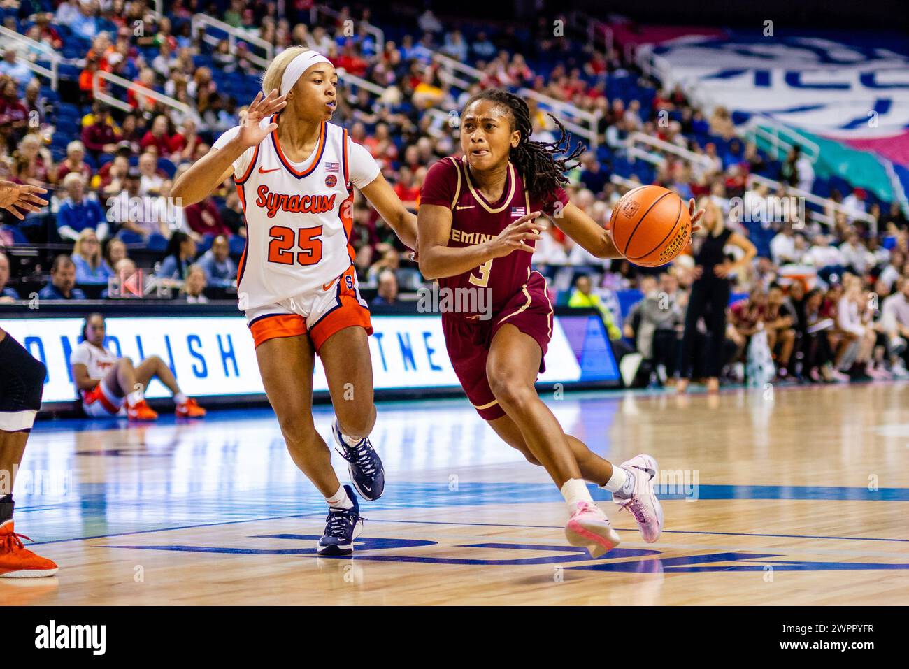 Greensboro, NC, USA. 8th Mar, 2025. Florida State Seminoles guard O