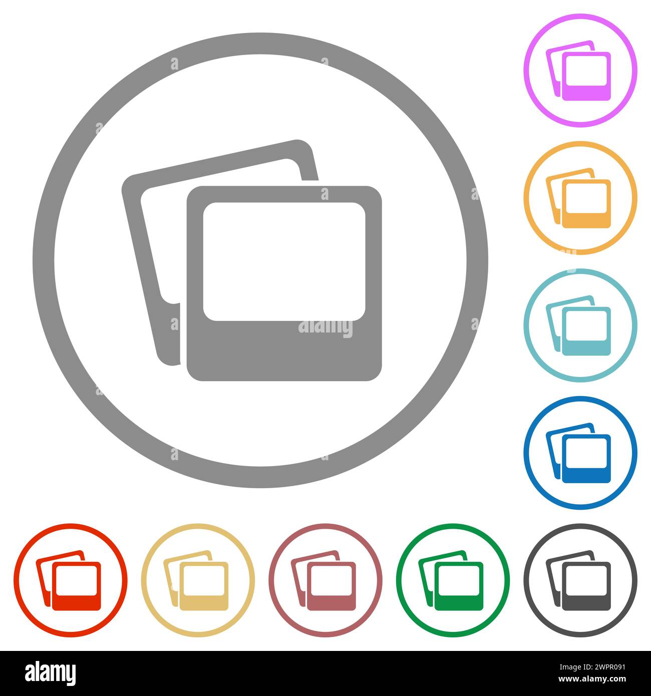 Poraroid photo frames flat color icons in round outlines on white ...