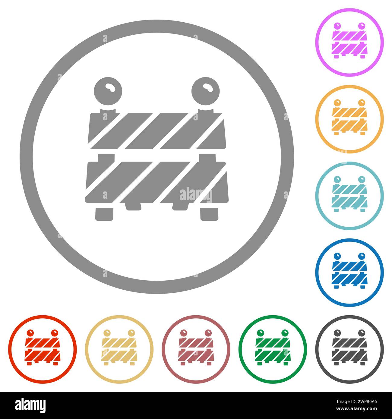 Road barrier flat color icons in round outlines on white background ...
