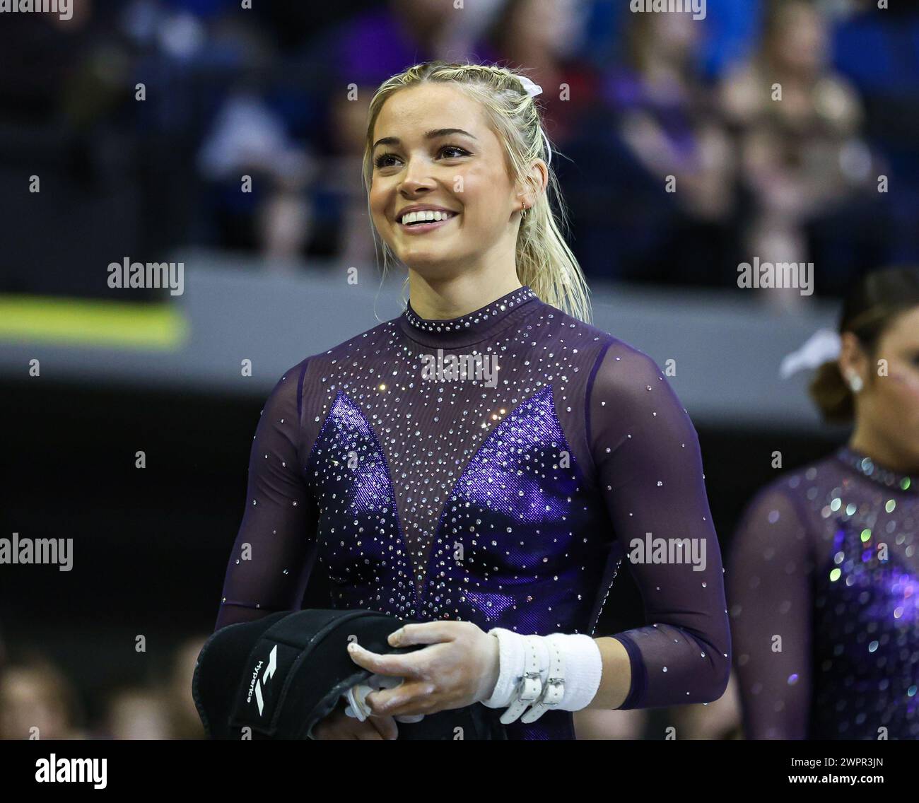 Baton Rouge, LA, USA. 8th Mar, 2023. LSU's Olivia Dunne smiles during