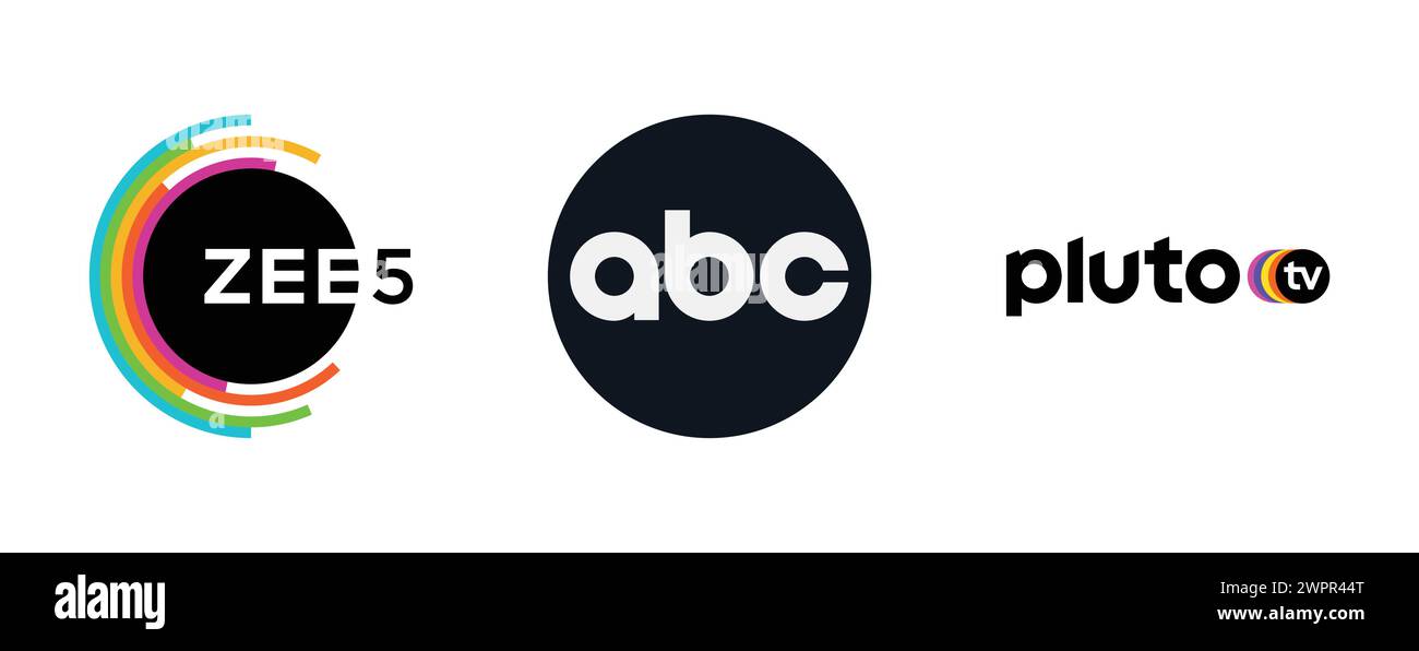 ZEE5, ABC, Pluto TV. Vector brand logo collection Stock Vector Image
