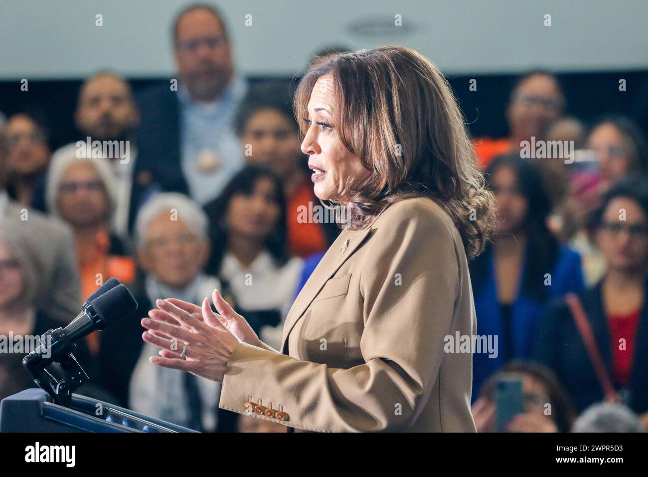 Vice president Kamala Harris traveled to Phoenix to continue her nationwide “Fight for Reproductive Freedom” at the South Mountain Community Center in Phoenix, Arizona on March 8, 2024. This visit kicks off her post-SOTU travel to four states in five days as she is joined by medical providers, reproductive rights activists, local and national politicians. (Photo By: Alexandra Buxbaum/Sipa USA) Credit: Sipa USA/Alamy Live News Stock Photo