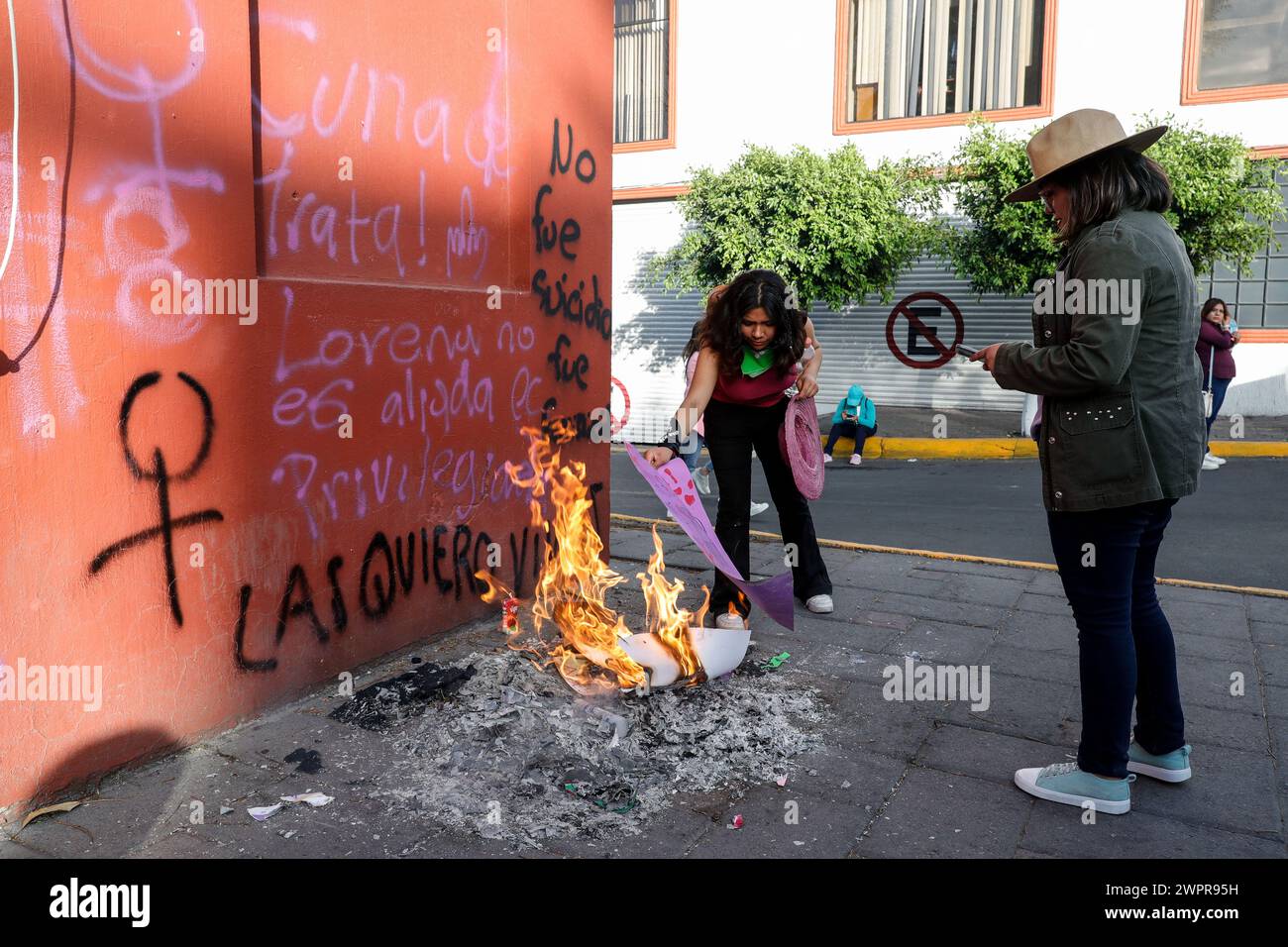 March 8, 2024, Tlaxcala, Mexico Women take part during a demonstration