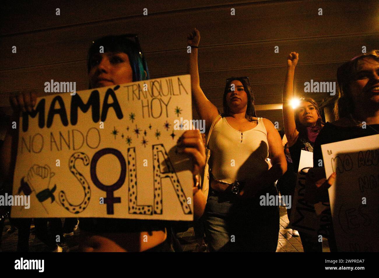Monterrey, Mexico. 08th Mar, 2024. Women take part with banners and signs during the international women's day demonstrations in, Monterrey, Mexico on March 8, 2024. Photo by: Paola Santoy/Long Visual Press Credit: Long Visual Press/Alamy Live News Stock Photo
