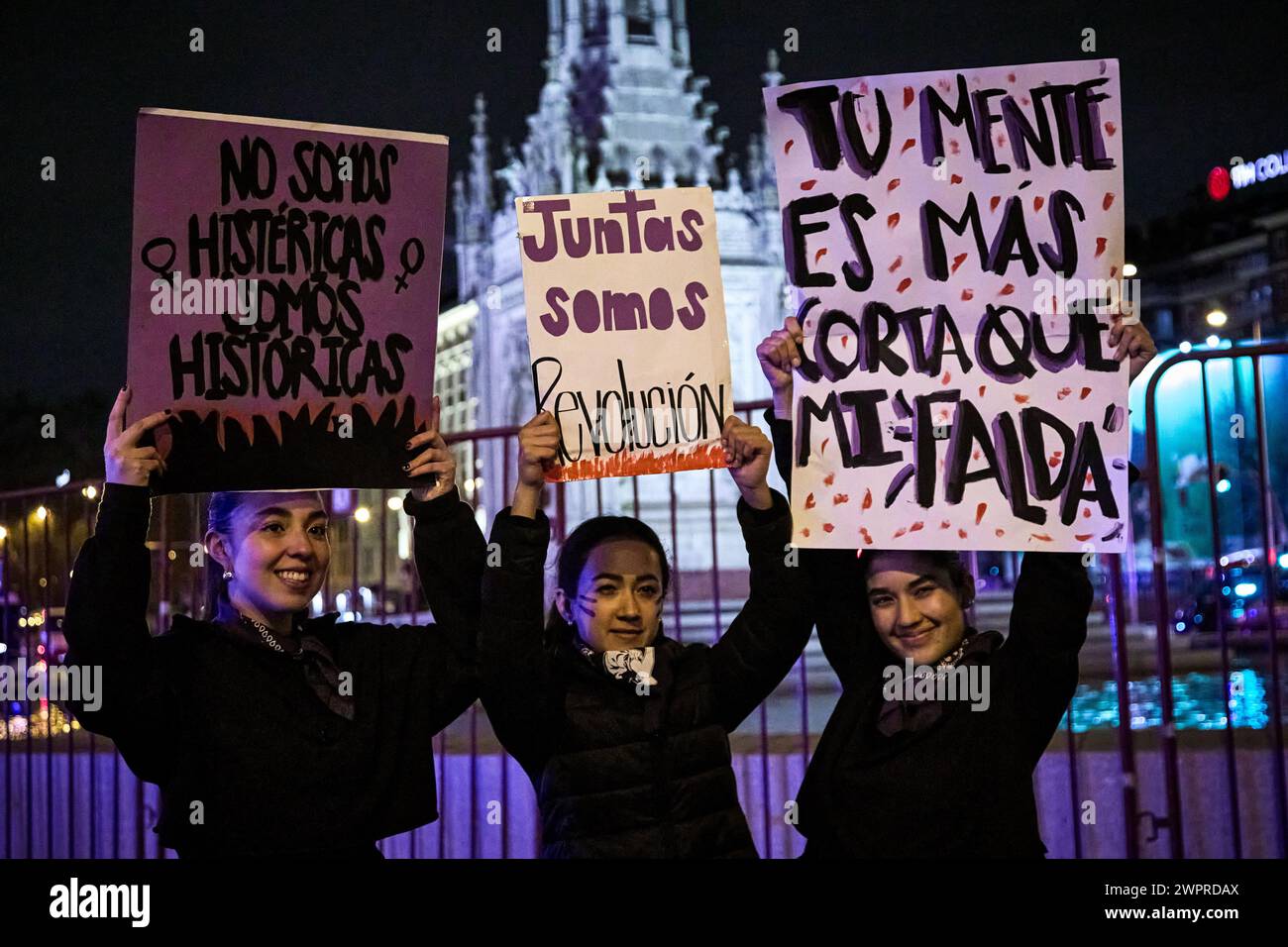 Madrid, Spain. 08th Mar, 2024. Demonstrators take part by holding signs and banners during the international women's day demonstrations in, Madrid, Spain on March 8, 2024. Photo by: Perla Bayona/Long Visual Press Credit: Long Visual Press/Alamy Live News Stock Photo