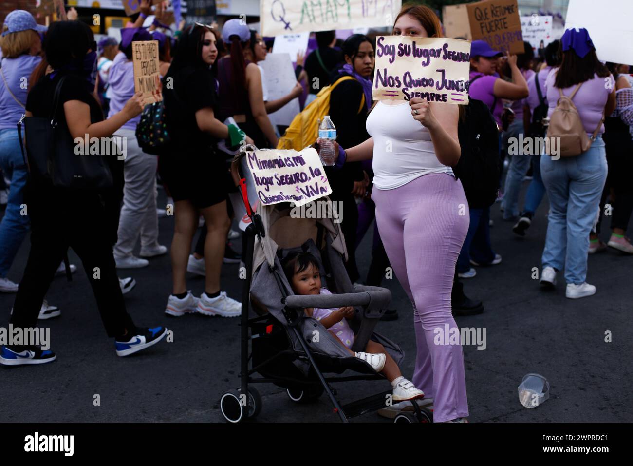 Monterrey, Mexico. 08th Mar, 2024. Women take part with banners and signs during the international women's day demonstrations in, Monterrey, Mexico on March 8, 2024. Photo by: Paola Santoy/Long Visual Press Credit: Long Visual Press/Alamy Live News Stock Photo