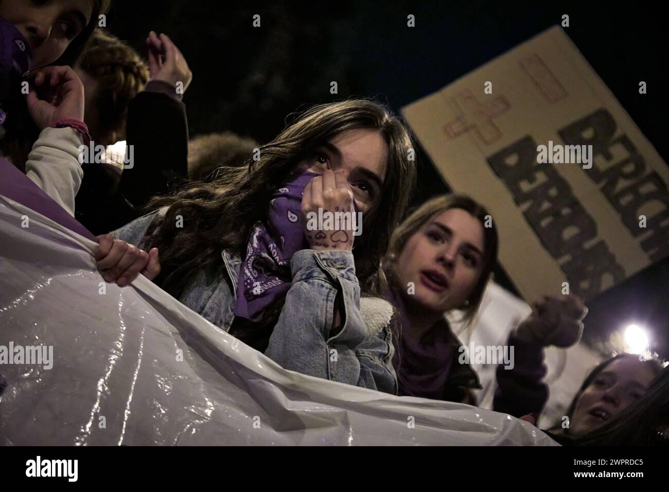 Madrid, Spain. 08th Mar, 2024. Demonstrators take part by holding signs and banners during the international women's day demonstrations in, Madrid, Spain on March 8, 2024. Photo by: Perla Bayona/Long Visual Press Credit: Long Visual Press/Alamy Live News Stock Photo