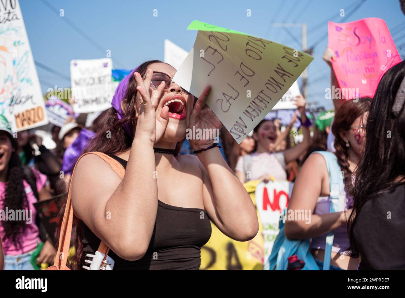 Barranquilla, Colombia. 08th Mar, 2024. Women take part during the international women's day demonstrations in, Barranquilla, Colombia on March 8, 2024. Photo by: Roxana Charris/Long Visual Press Credit: Long Visual Press/Alamy Live News Stock Photo