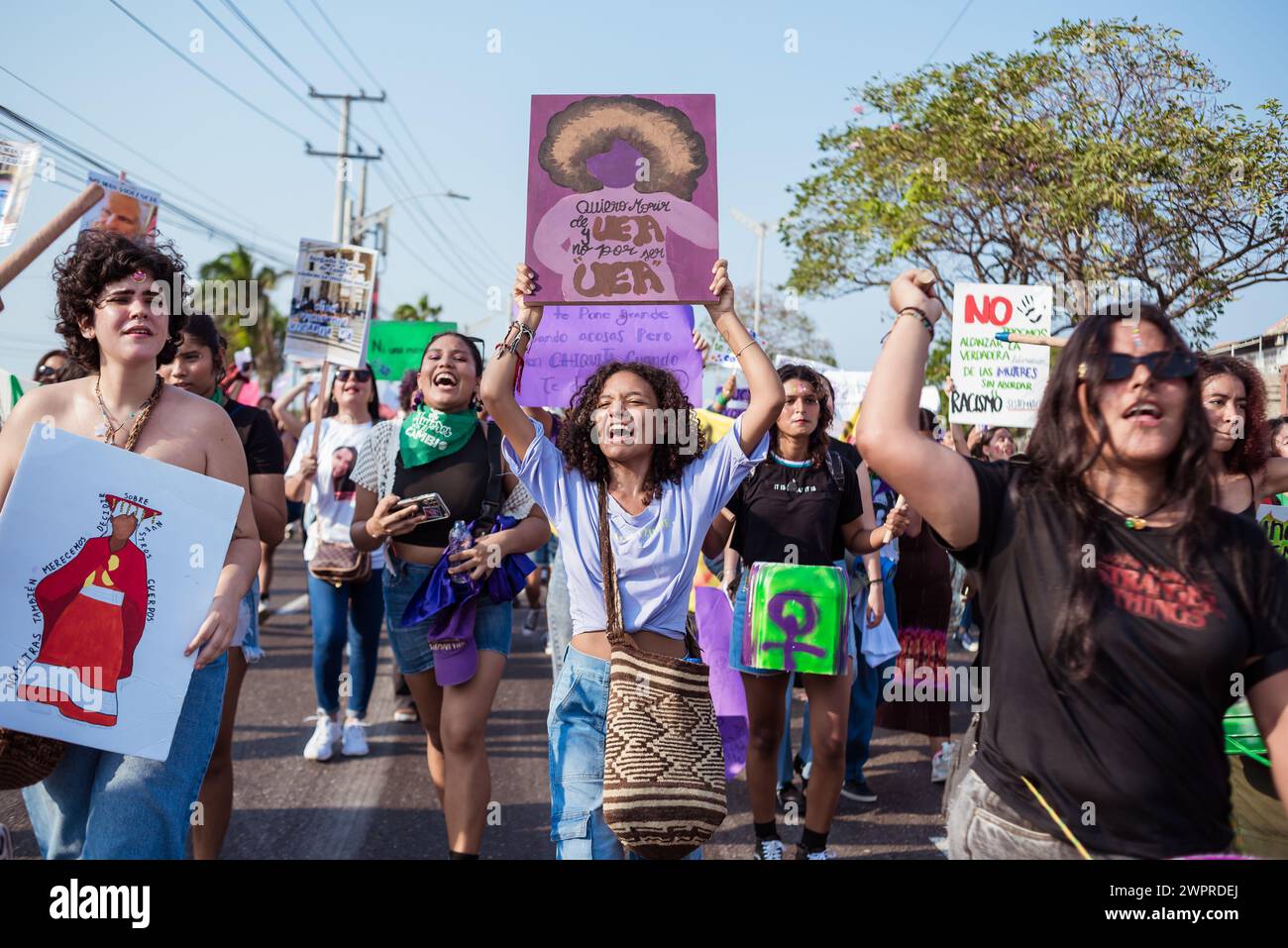 Barranquilla, Colombia. 08th Mar, 2024. Women take part during the international women's day demonstrations in, Barranquilla, Colombia on March 8, 2024. Photo by: Roxana Charris/Long Visual Press Credit: Long Visual Press/Alamy Live News Stock Photo