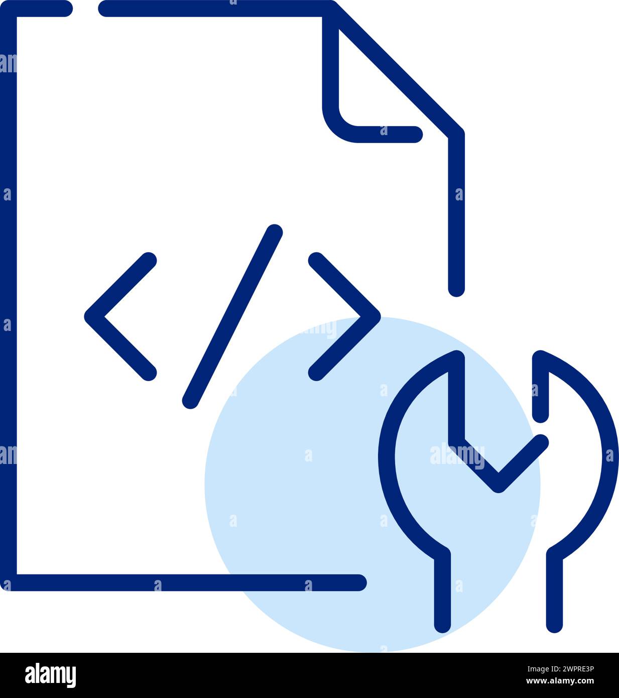 Website development. Coding and maintenance. HTML file and wrench. Pixel perfect, editable stroke vector icon Stock Vector