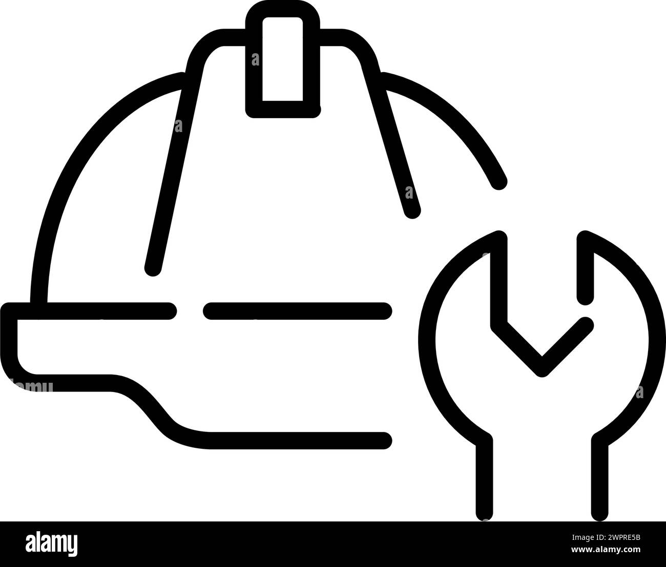 Hard hat and wrench. Safety at construction sites. Labor workers. Pixel perfect, editable stroke