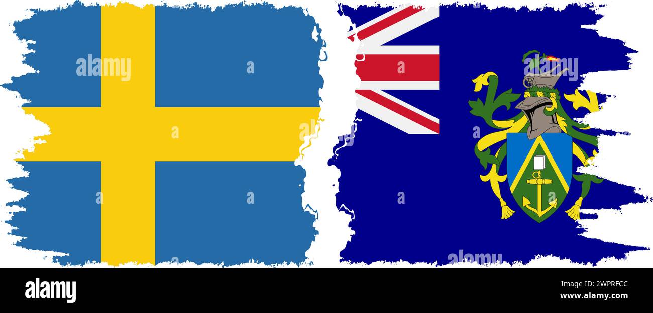 Pitcairn Islands and Sweden grunge flags connection, vector Stock Vector
