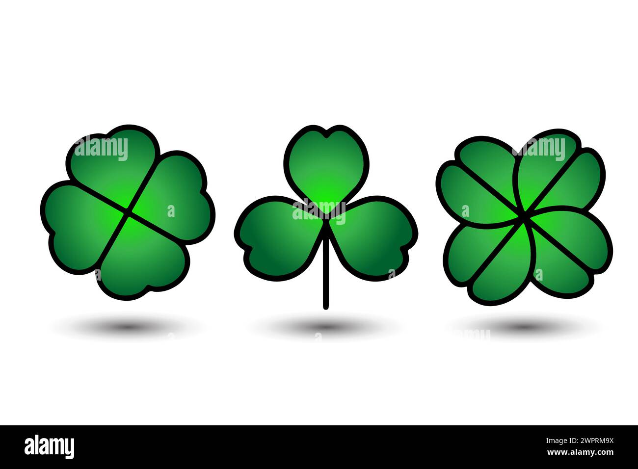 Green Shamrock clover vector icon. St Patrick day symbol, leprechaun ...