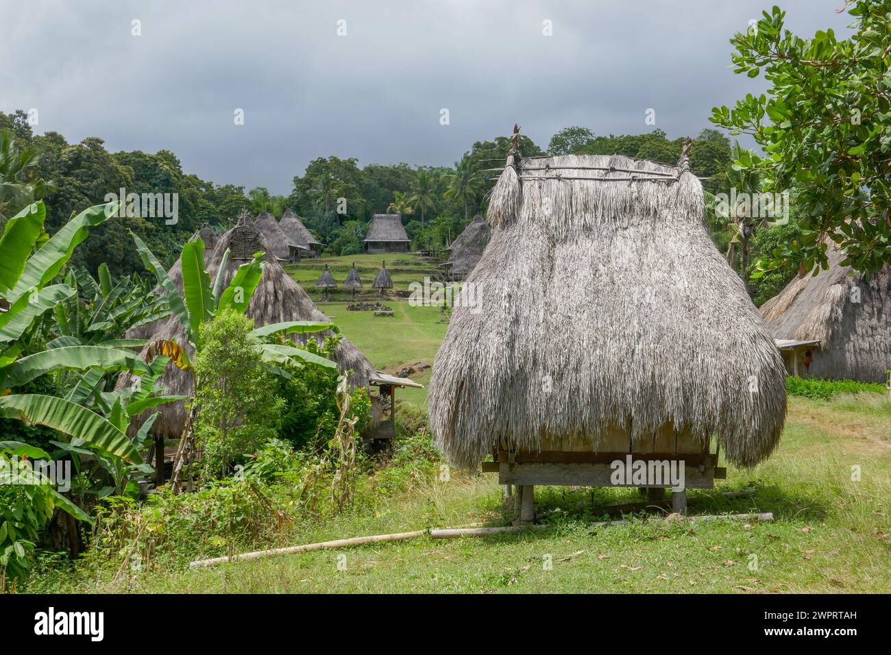 Landscape view of Belaragi traditional village of the Ngada people or tribe near Aimere on Flores island, East Nusa Tenggara, Indonesia Stock Photo