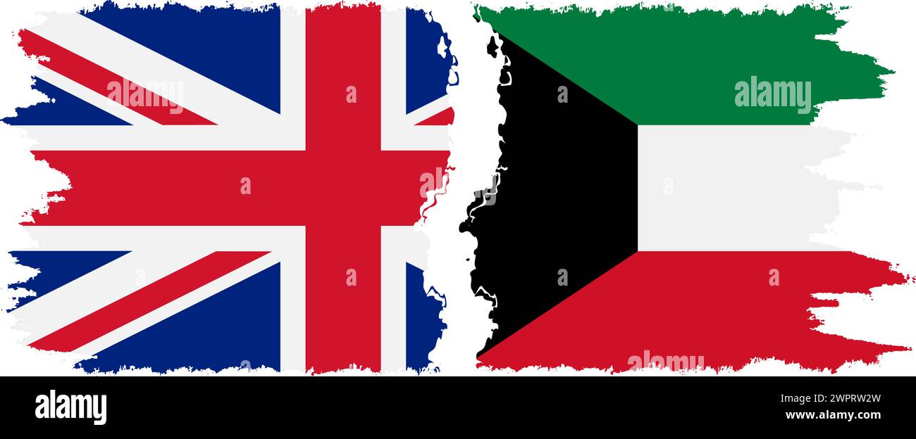 Kuwait and United Kingdom grunge flags connection, vector Stock Vector