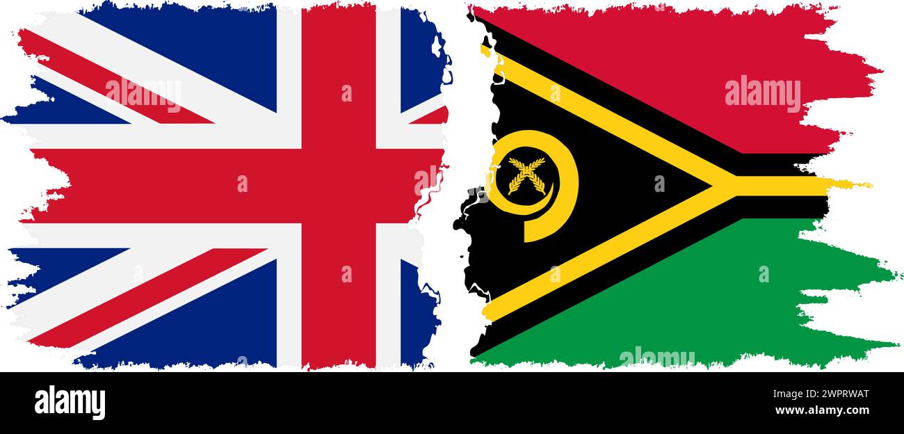 Vanuatu and United Kingdom grunge flags connection, vector Stock Vector