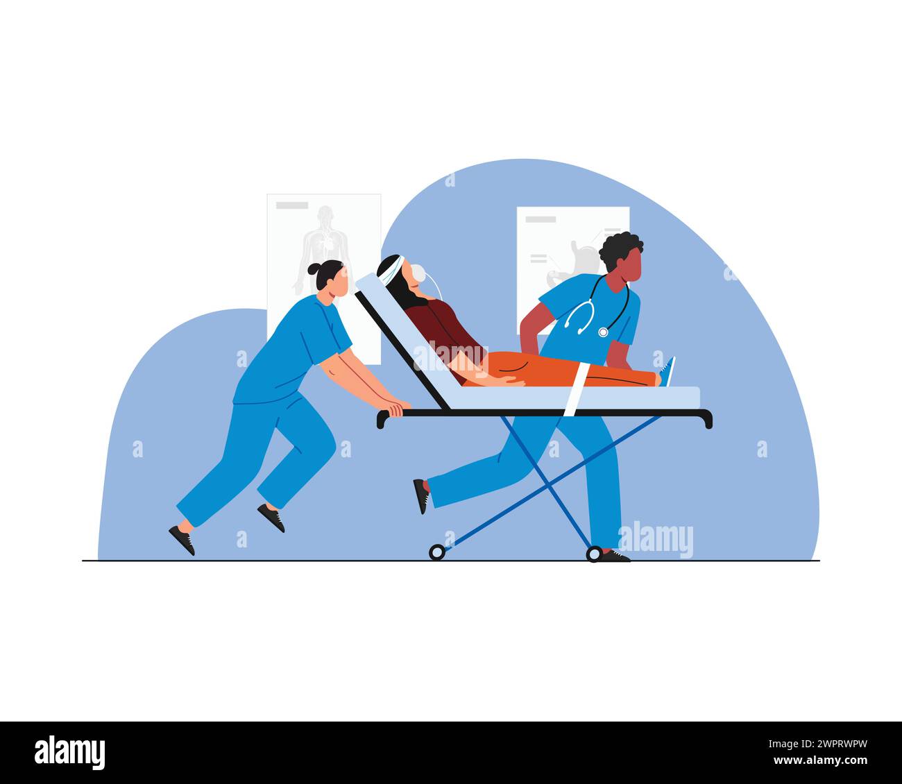 doctor and nurse running while patient in stretcher for an emergency ...