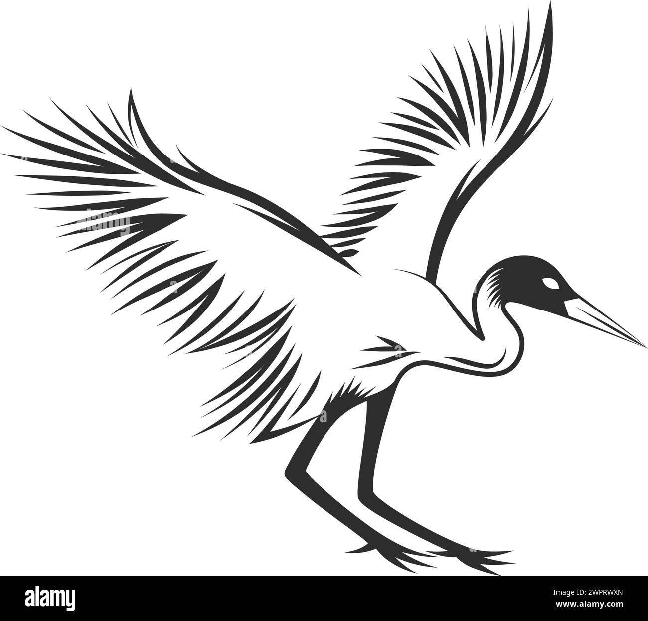 Gray heron black lineart Stock Vector