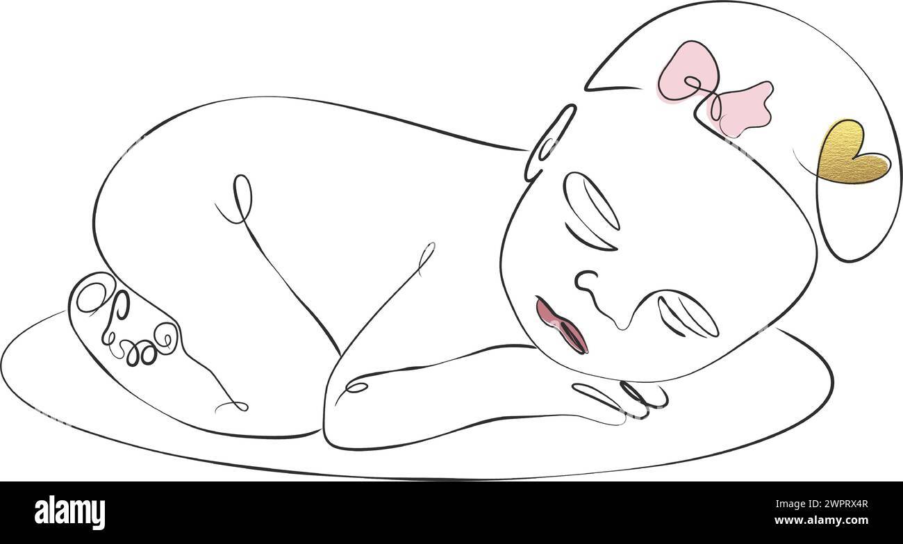 sleeping baby lineart with little color and gold Stock Vector Image ...