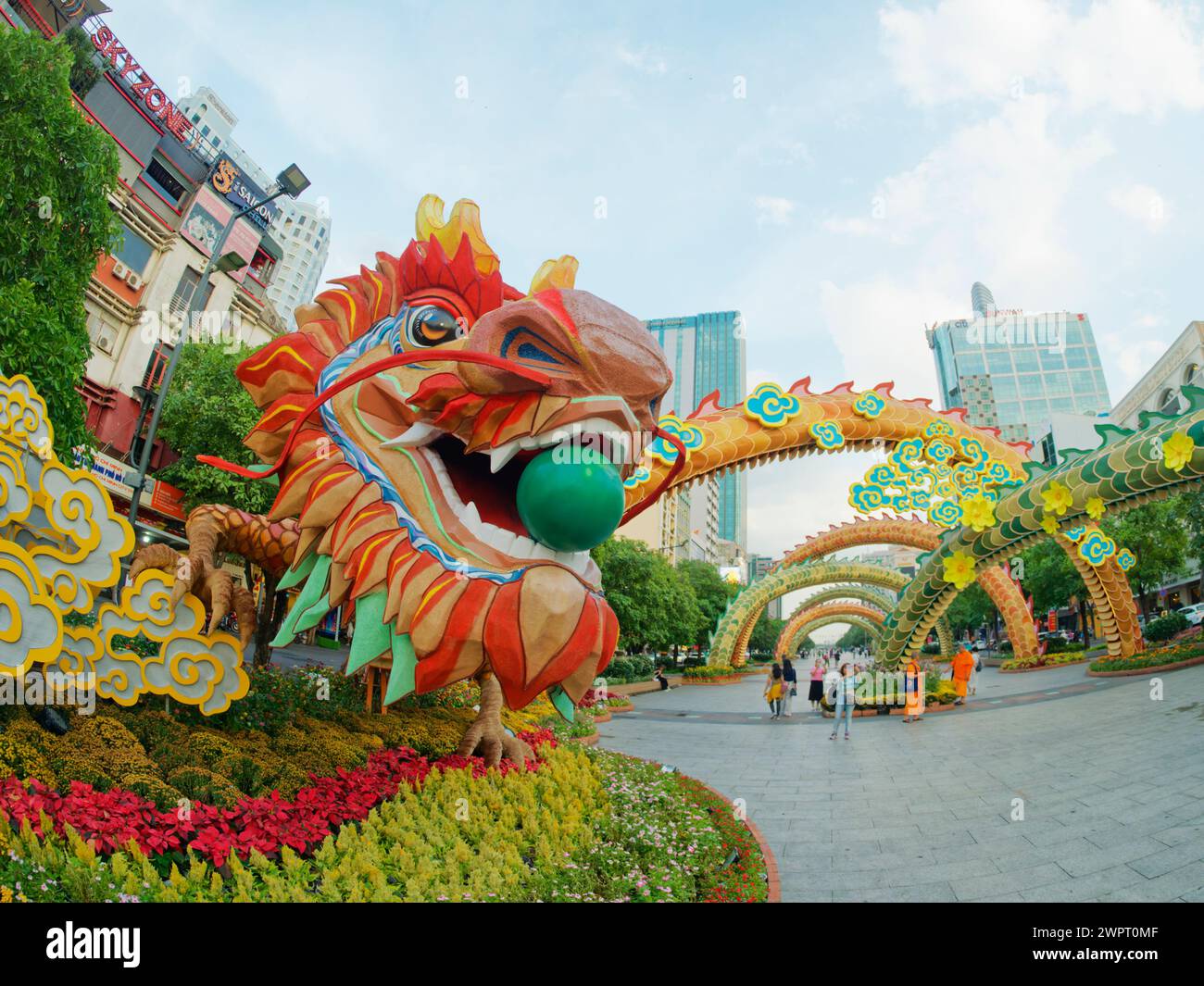 Dragon Decorations celebrating Tet Lunar Year Ho Chi Minh City Vietnam TV000662 Stock Photo