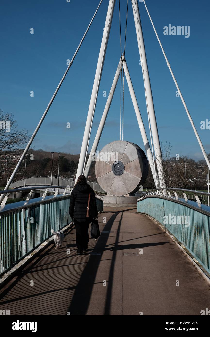 Miller’s Crossing Bridge for pedestrians and cyclists to cross the River Exe in Exeter, Devon, UK Stock Photo