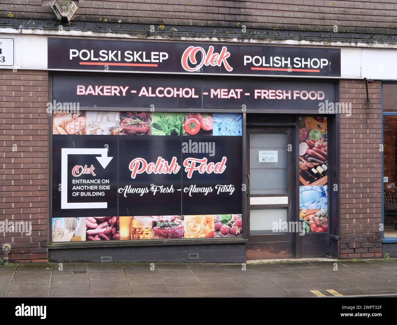 Polish shop serving the community of Polish immigrants with traditional and favourite products from Poland. Tiverton, Devon, UK Stock Photo